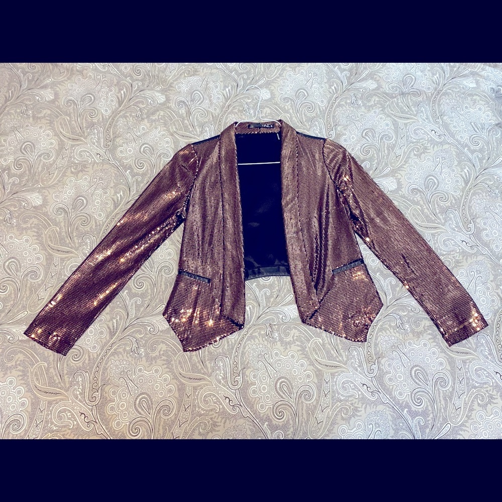 Sequin & Vegan Leather Blazer